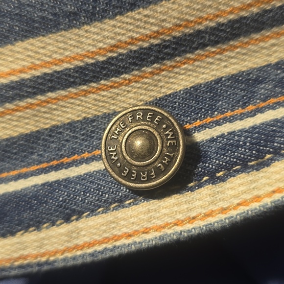 Free People Blue Striped Denim Barn Coat Jacket Corduroy Collar, M, Retail $248 - Picture 9 of 16